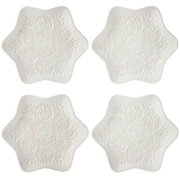 Pioneer Woman Vintage Lace Snowflake 4-Pk Stoneware Plates White 8.5-in Gift NEW - Picture 1 of 9